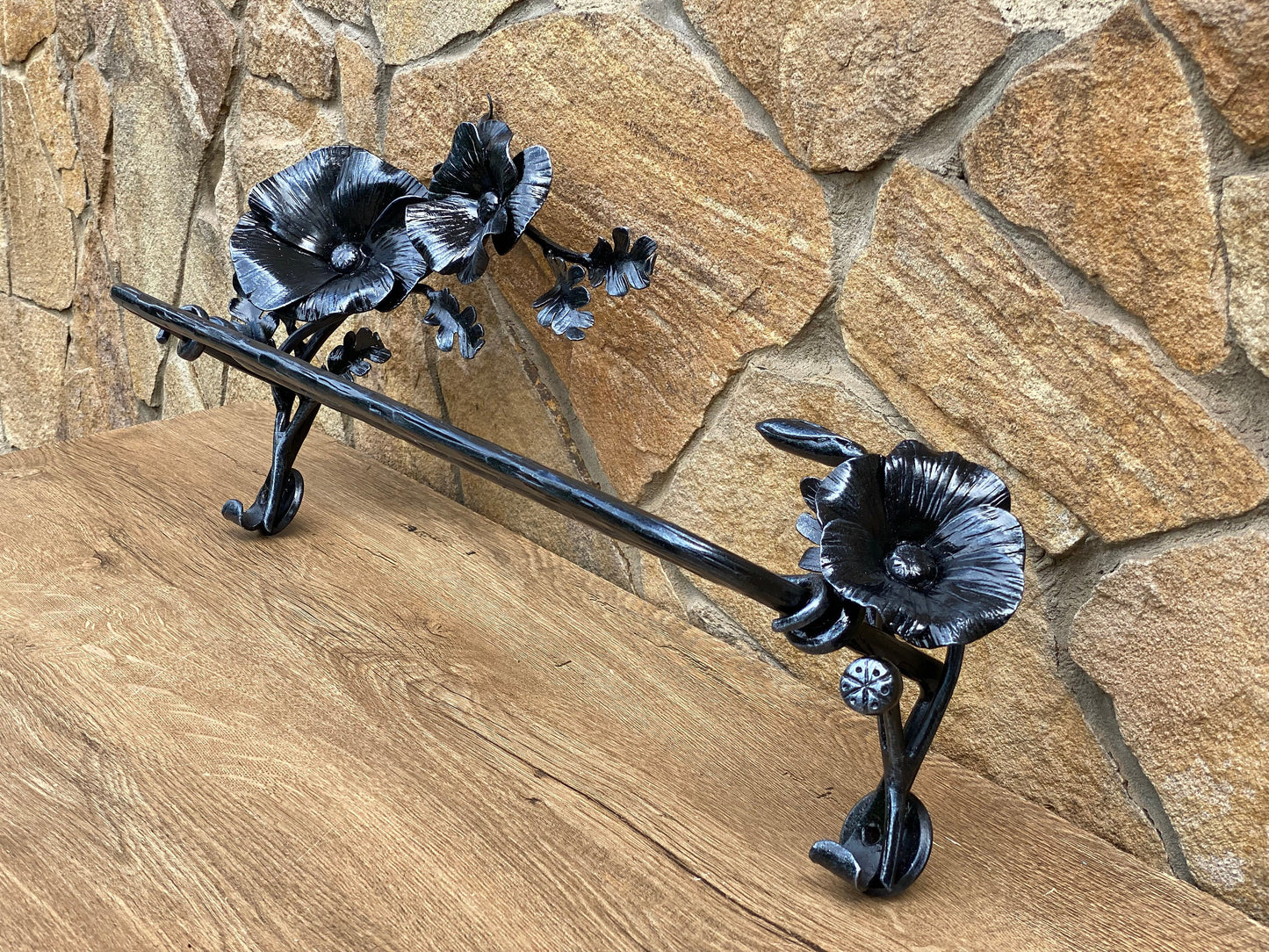Towel holder, towel rack, bathroom, kitchen, poppy, birthday, party, anniversary, iron gift, floral decor,mother,grandma,Mothers Day,wedding