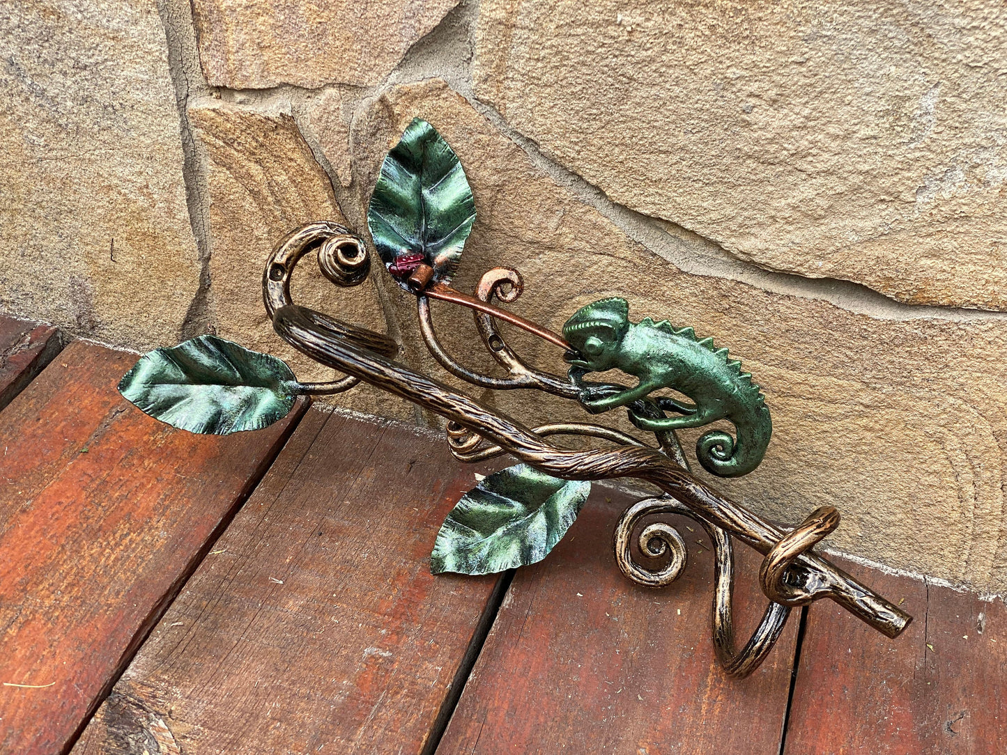 Door pull, chameleon, door handle, door, forest, wild nature, Christmas, animal, anniversary, iron gift, steel gift, insect, blacksmith,vine