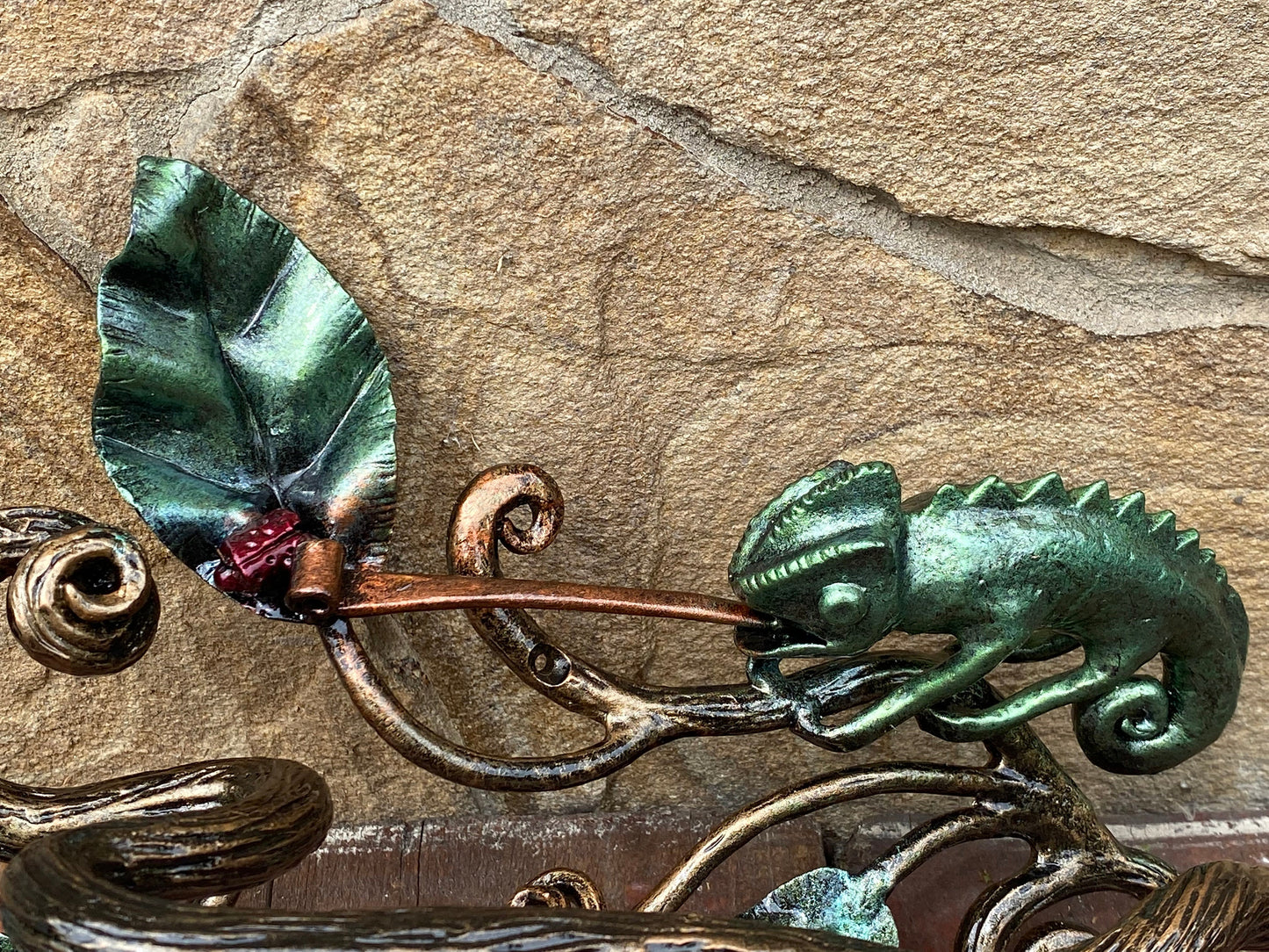 Door pull, chameleon, door handle, door, forest, wild nature, Christmas, animal, anniversary, iron gift, steel gift, insect, blacksmith,vine