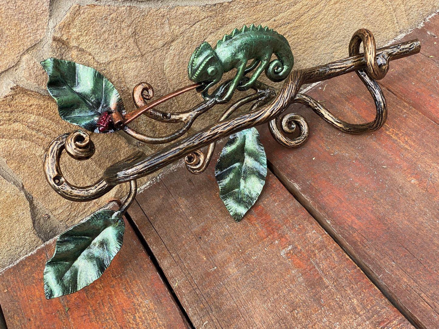 Door pull, chameleon, door handle, door, forest, wild nature, Christmas, animal, anniversary, iron gift, steel gift, insect, blacksmith,vine