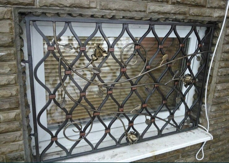 Window grate, window grille, rose, metal panel, grate, panel, balcony, terrace, fireplace, Christmas, anniversary, birthday, Mothers Day
