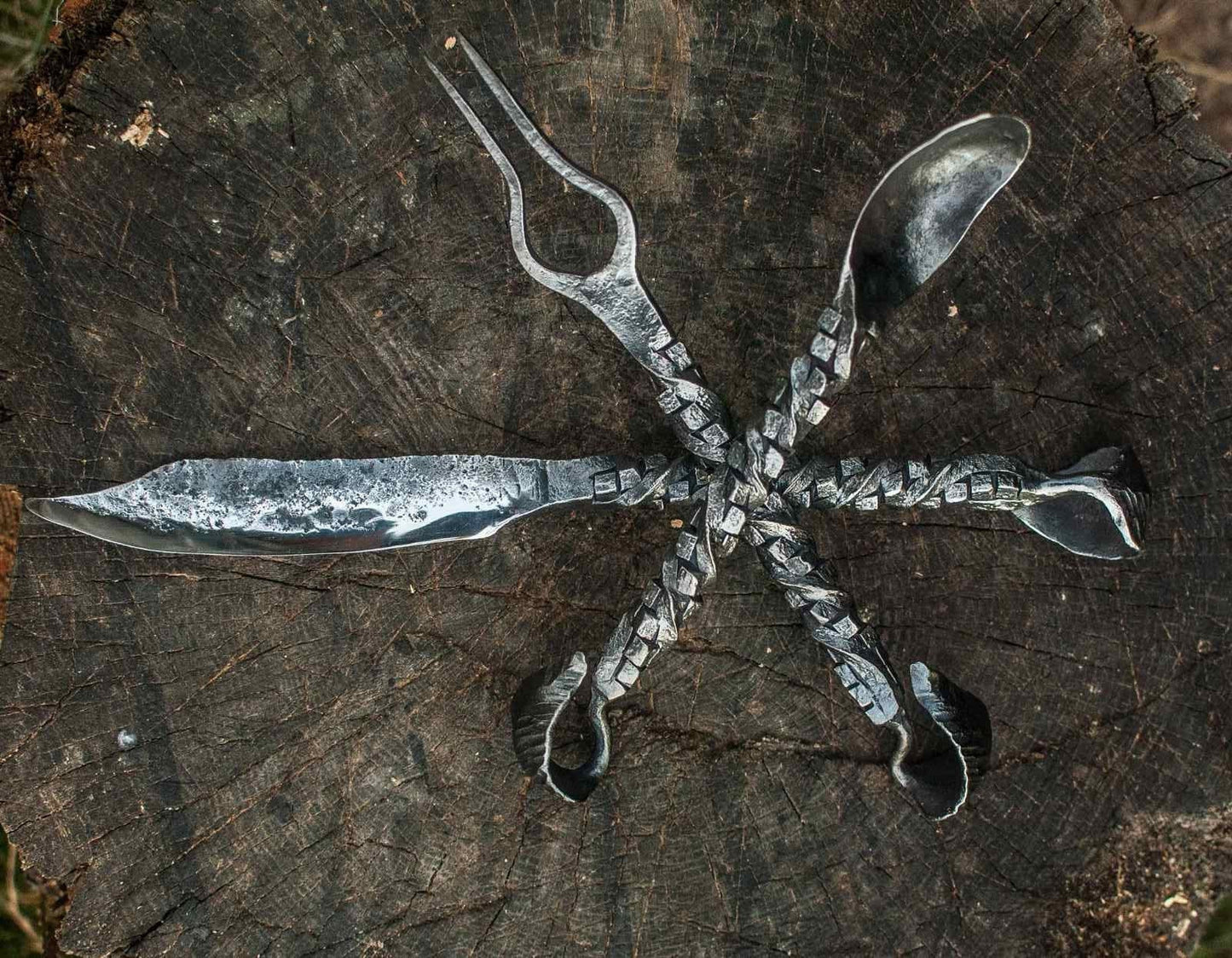 Spoon, fork, knife, cutlery, medieval, viking food, grill tools, fireplace, BBQ, skewers, birthday, anniversary, Christmas, camping, picnic