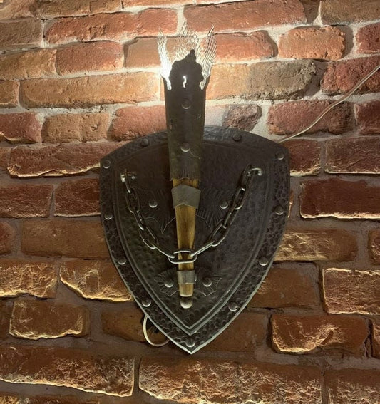 Sconce, wall sconce, medieval, shield, Middle Ages, castle, renovation, viking, knight, spear, chain, anniversary,Christmas,birthday,antique