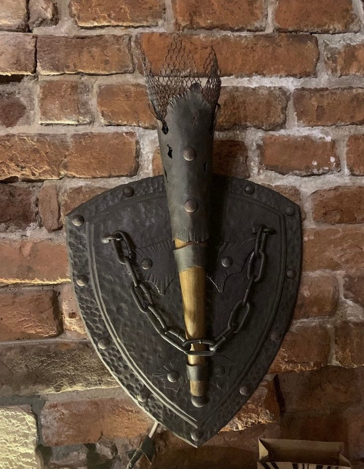 Sconce, wall sconce, medieval, shield, Middle Ages, castle, renovation, viking, knight, spear, chain, anniversary,Christmas,birthday,antique