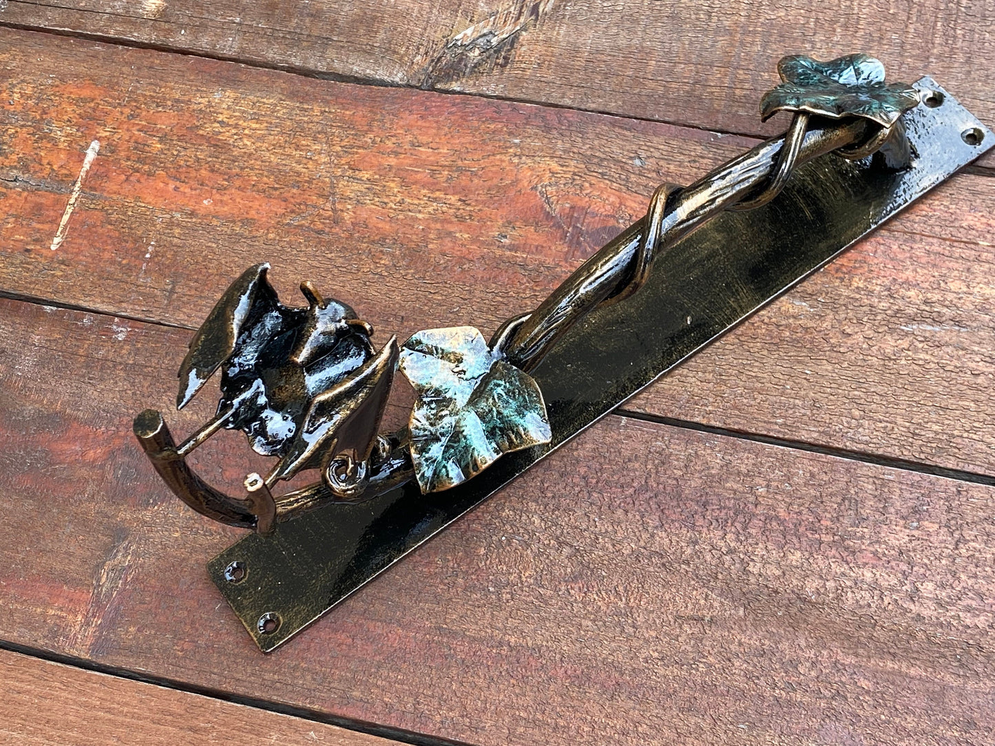 Door handle, bat, door pull, forest decor, ivy, iron gift, blacksmith, wild nature, barn, Christmas, birthday,Mothers Day,animal,anniversary