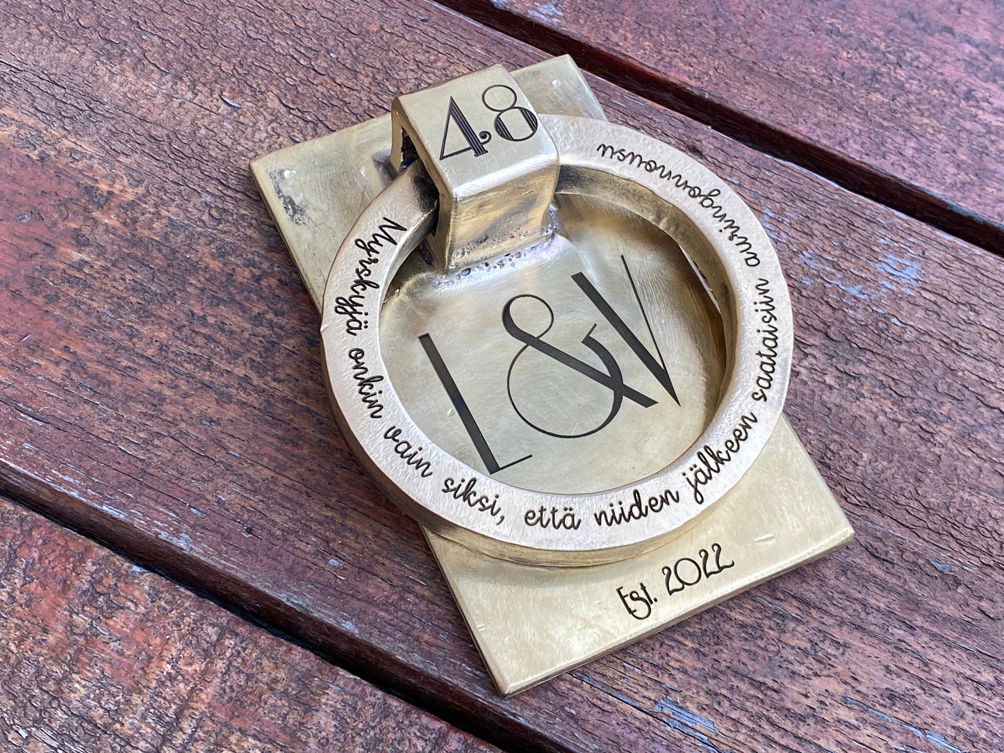 Bronze door knocker, engraved door knocker, personalized gift, door handle, door pull, door ring, bronze gift, bronze anniversary, monogram