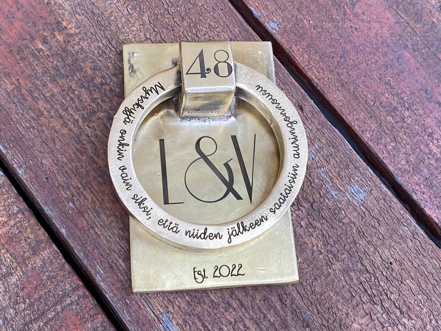 Bronze door knocker, engraved door knocker, personalized gift, door handle, door pull, door ring, bronze gift, bronze anniversary, monogram