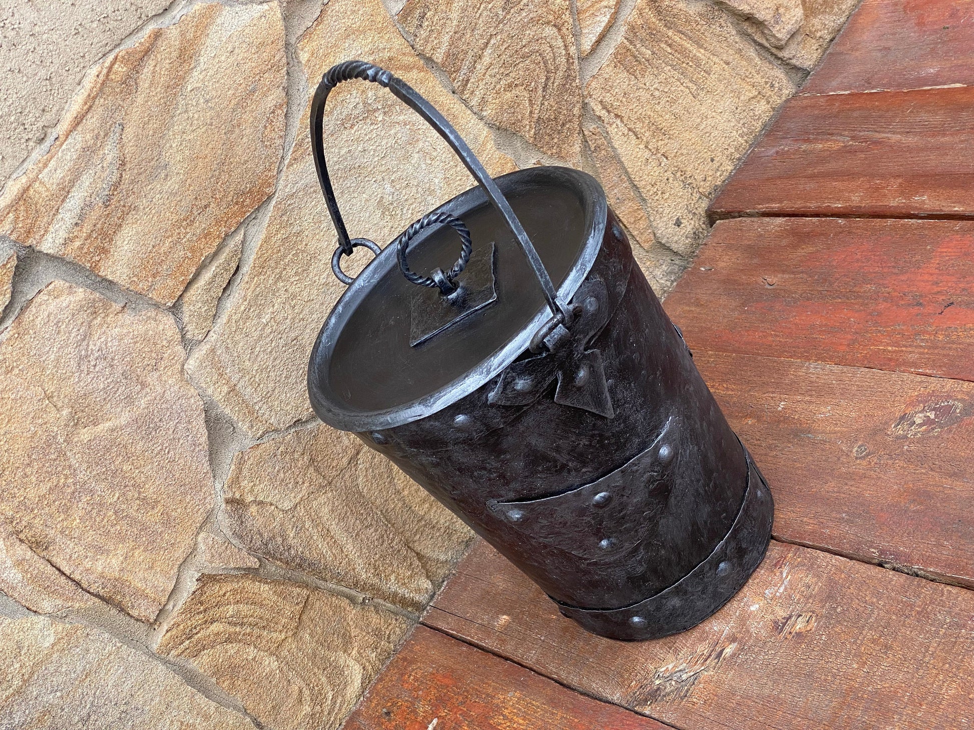 Bucket, rustic bucket, party decor, fireplace, fire poker, shovel, anniversary, birthday, Christmas, renovation,fireplace screen,Fathers Day