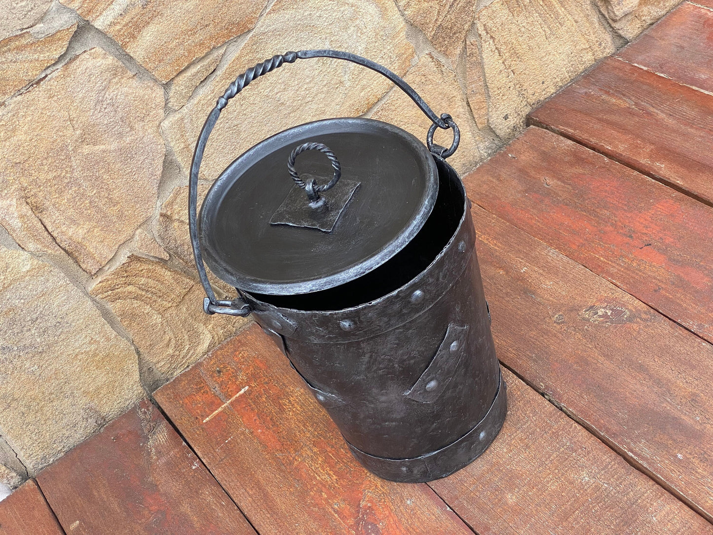 Bucket, rustic bucket, party decor, fireplace, fire poker, shovel, anniversary, birthday, Christmas, renovation,fireplace screen,Fathers Day
