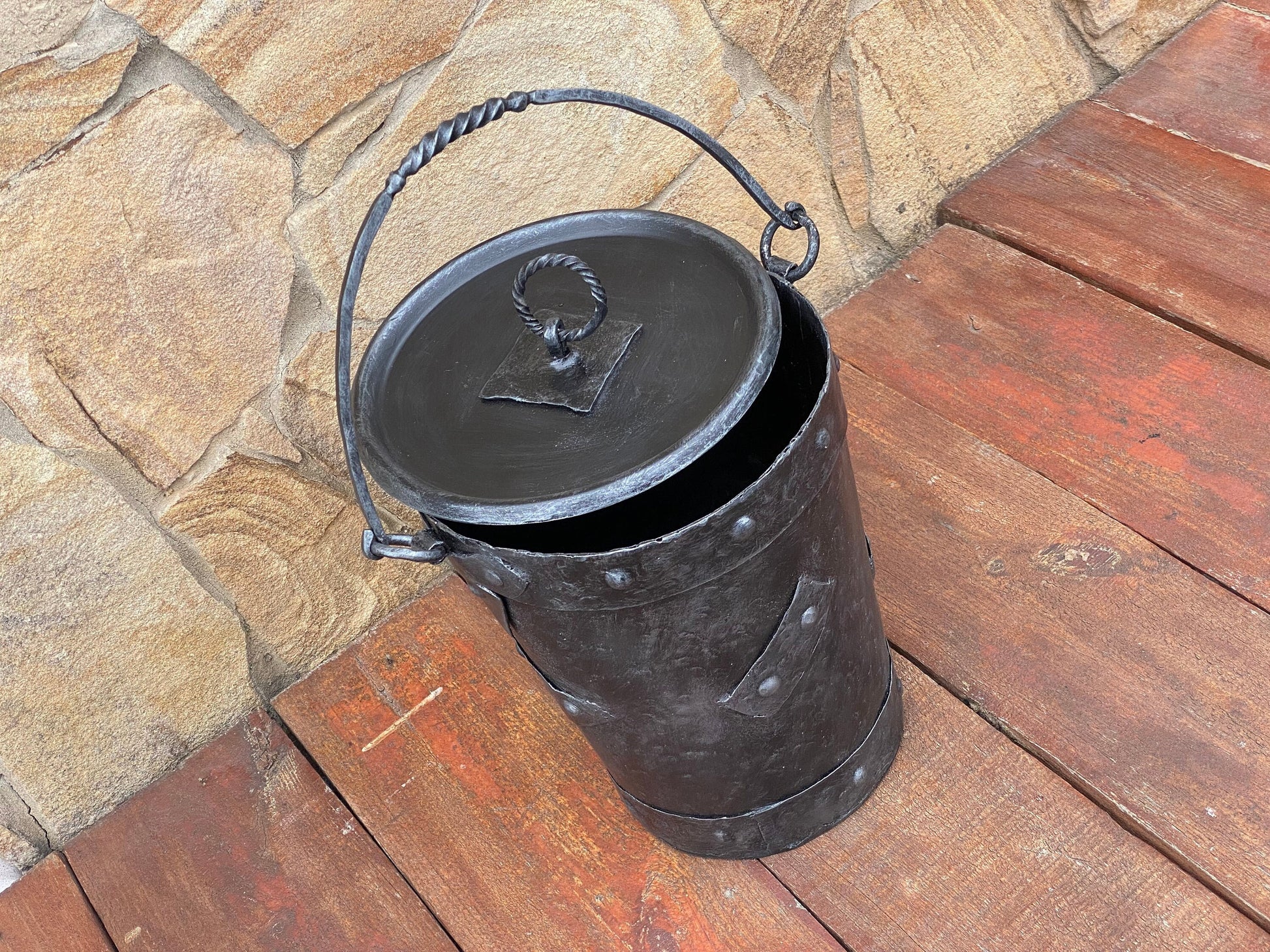 Bucket, rustic bucket, party decor, fireplace, fire poker, shovel, anniversary, birthday, Christmas, renovation,fireplace screen,Fathers Day