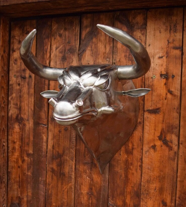 Bull, stainless steel, sculpture, animal, wild nature, birthday, Christmas, dragon, hunter gift, hunting, anniversary, steel gift, zoo