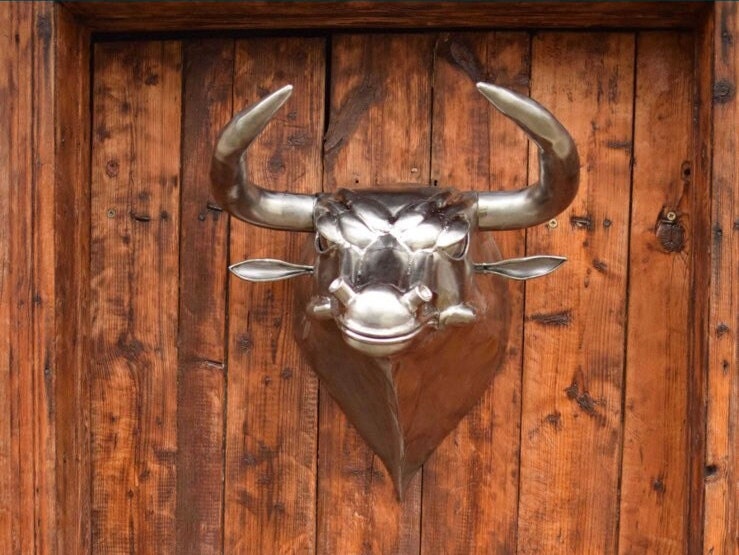 Bull, stainless steel, sculpture, animal, wild nature, birthday, Christmas, dragon, hunter gift, hunting, anniversary, steel gift, zoo