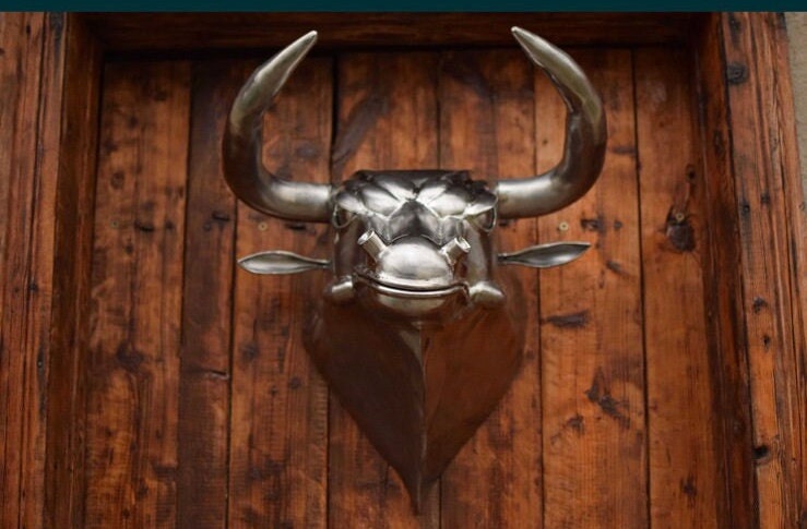 Bull, stainless steel, sculpture, animal, wild nature, birthday, Christmas, dragon, hunter gift, hunting, anniversary, steel gift, zoo