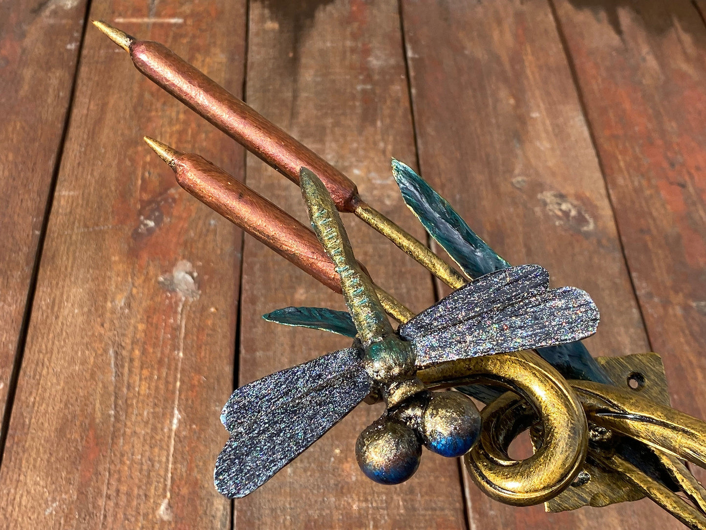 Door handle, dragonfly, reeds, cattail, renovation, bamboo, river, lake, Christmas, wild nature,Thanksgiving,anniversary,birthday,blacksmith