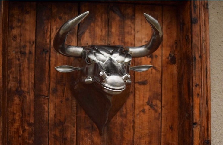 Bull, stainless steel, sculpture, animal, wild nature, birthday, Christmas, dragon, hunter gift, hunting, anniversary, steel gift, zoo