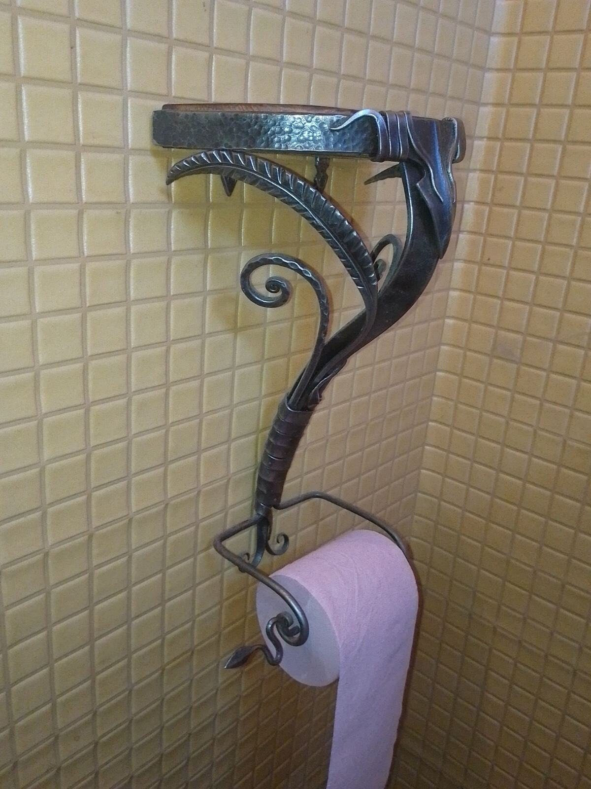 TP holder, toilet paper holder, toilet paper, medieval, bathroom, rack, hook, birthday, Christmas, anniversary, blacksmith, shelf, table