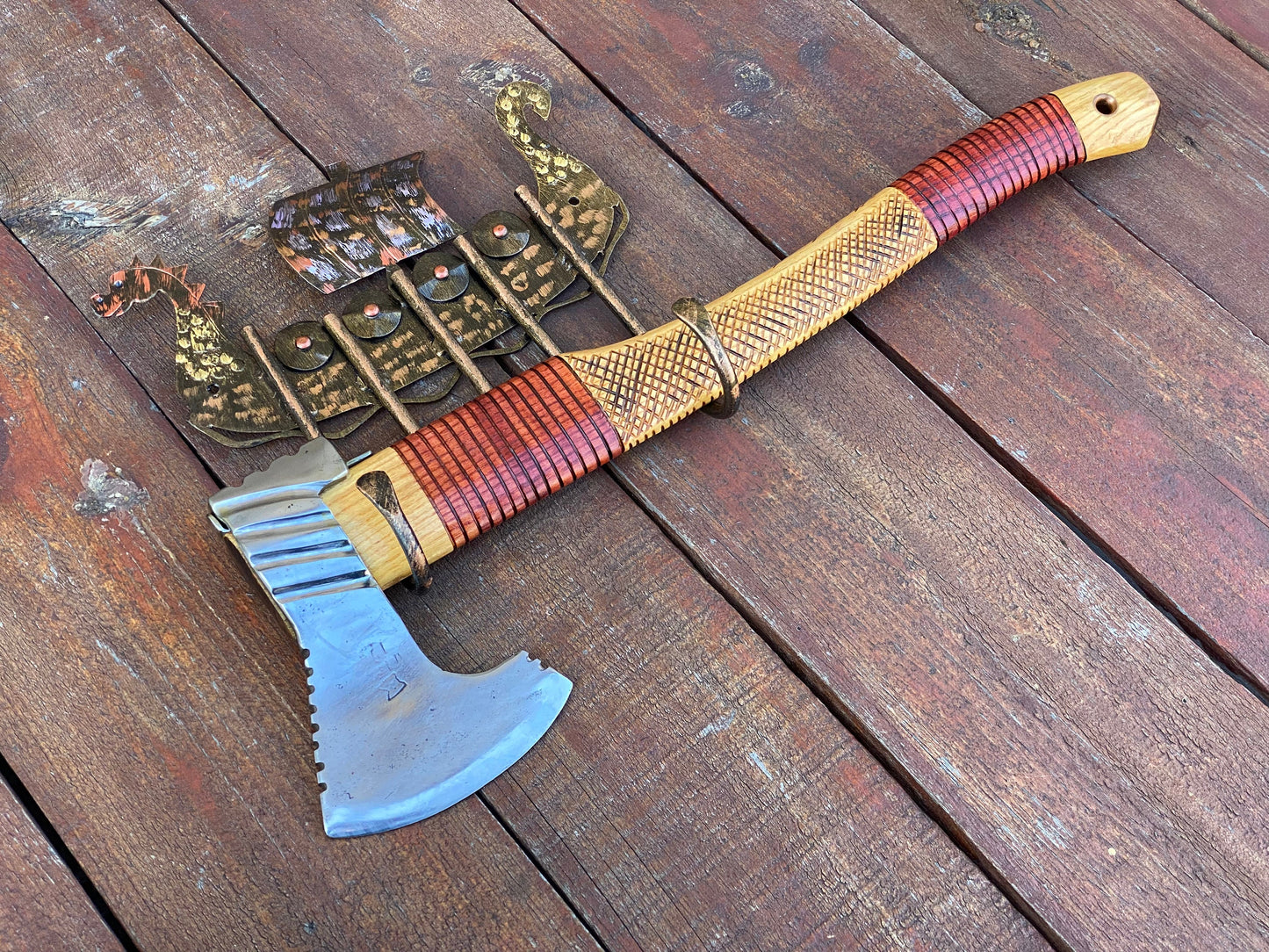 Axe holder, hook, viking axe, mens gifts, Christmas, drakkar, medieval, gift for men, groomsman gift, wedding, dragon, 6th anniversary, axe