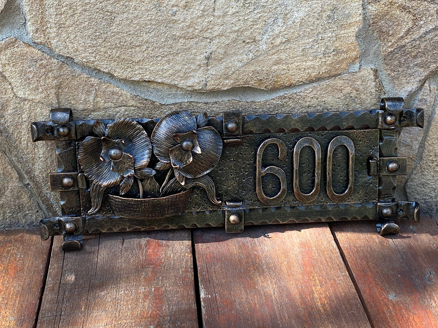 House number plaque, orchid, address sign, house number, address plaque, street name, custom plaque,house number sign,iron gift,flower lover