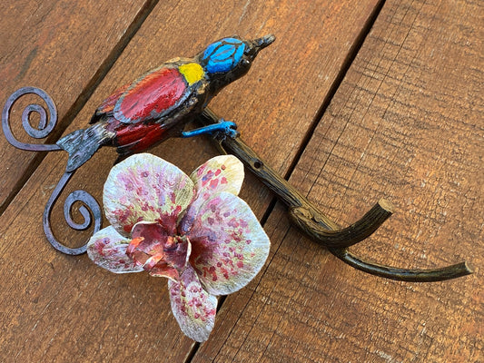 Hook, key hook, wall hanger, key holder, Mothers Day, gift for mom, hallway, hanger, towel hook, kitchen hook, bird, orchid, retirement