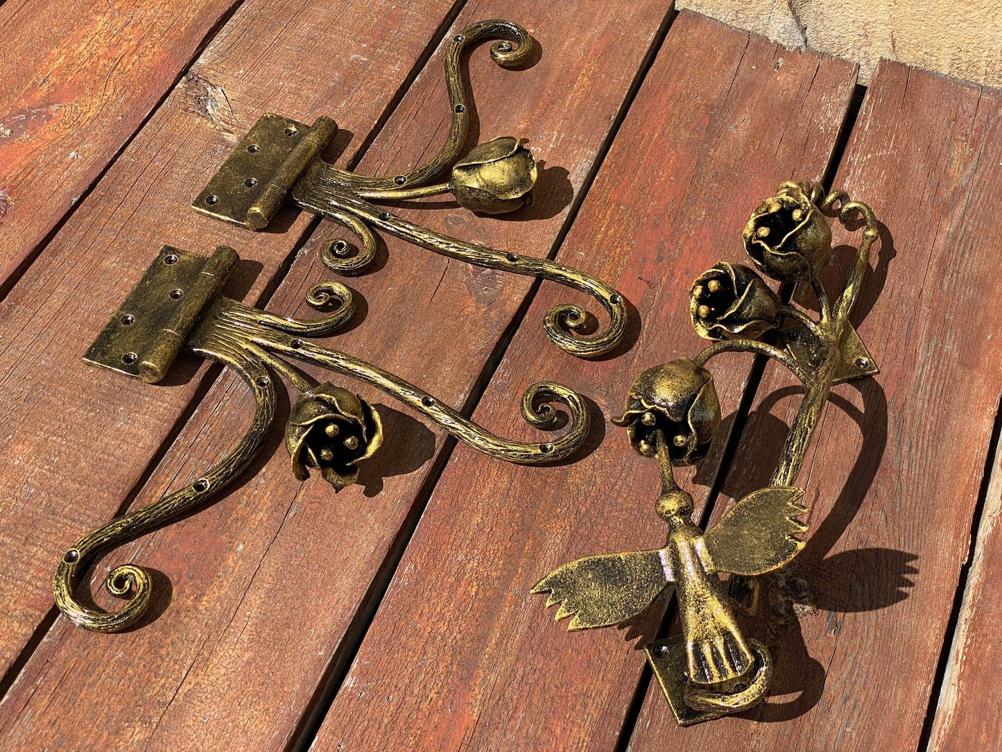 Strap hinges, door handle, flower, wedding, renovation, door, medieval, birthday, anniversary, gate, wicket, garden, hinge, hardware, yard