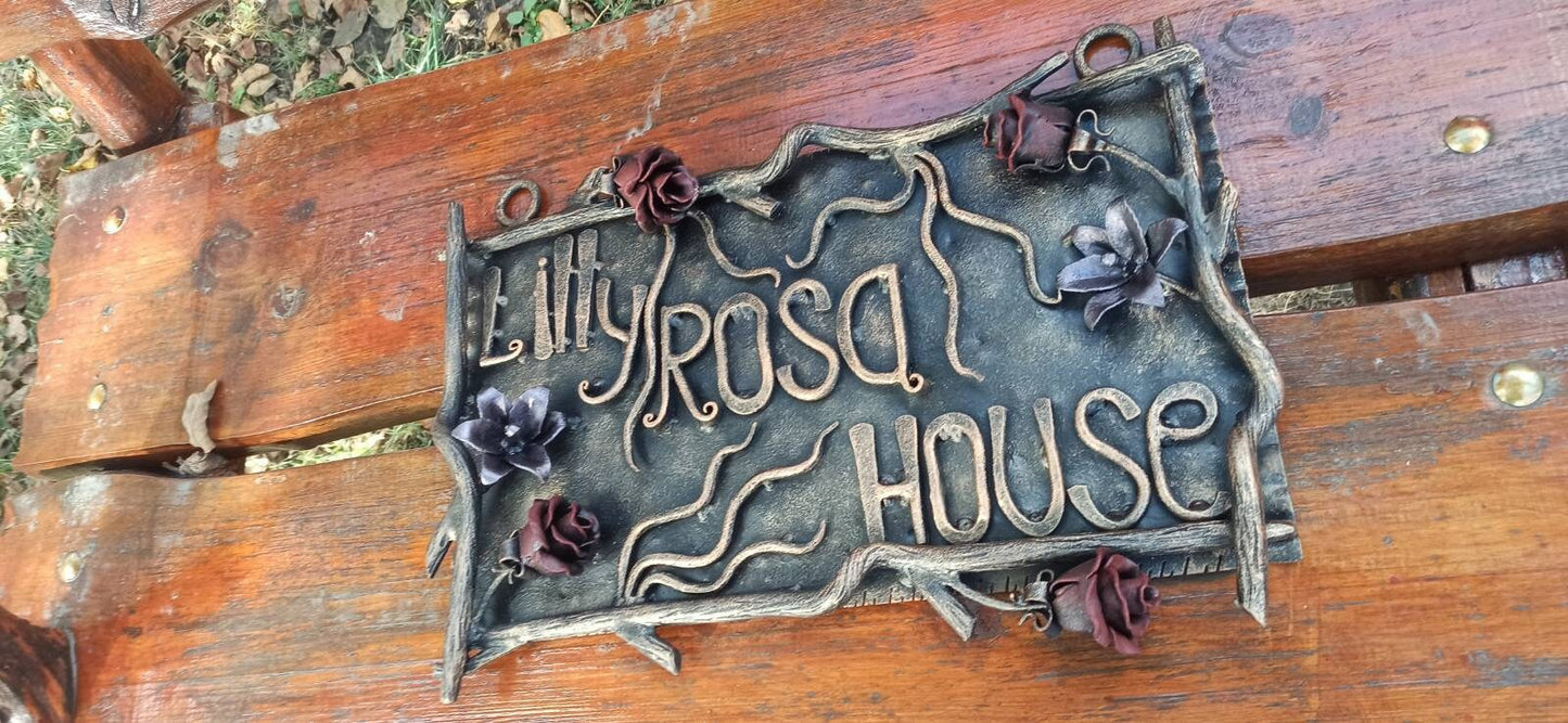 Sign, flowers, plaque, garden, family monogram, quote plaque, cafe plate, steel script, anniversary, birthday, Christmas, address plaque,mom