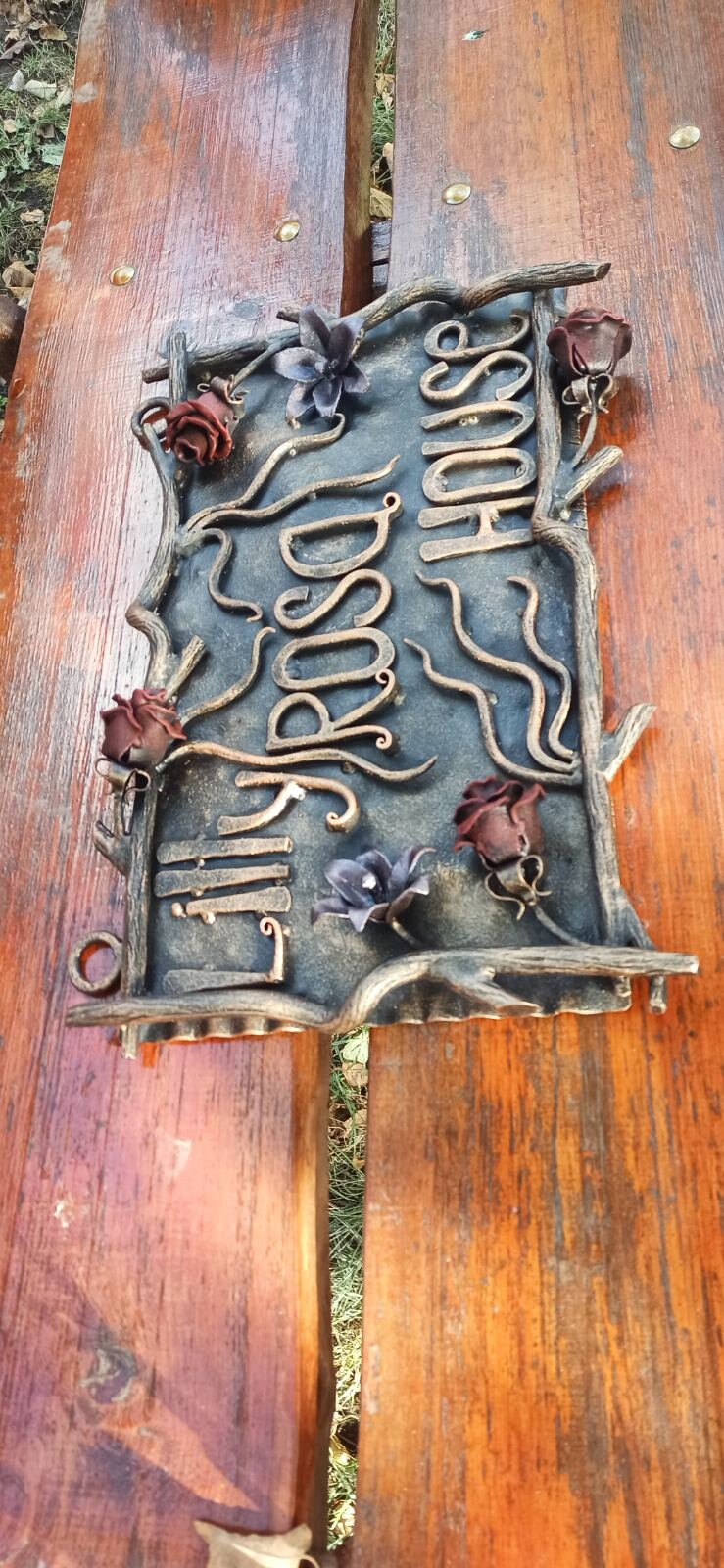 Sign, flowers, plaque, garden, family monogram, quote plaque, cafe plate, steel script, anniversary, birthday, Christmas, address plaque,mom