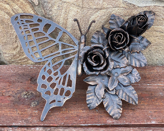 Door handle, door pull, butterfly, rose, garden, forest, wild nature, gate, Mothers Day, Christmas, hinges, hardware, birthday, anniversary