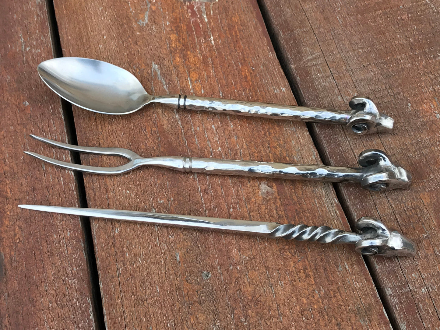 Stainless steel, cutlery, medieval, ram, fork, spoon, picker, dinner set, rustic kitchen, BBQ, grill, medieval cutlery, reenactment, viking