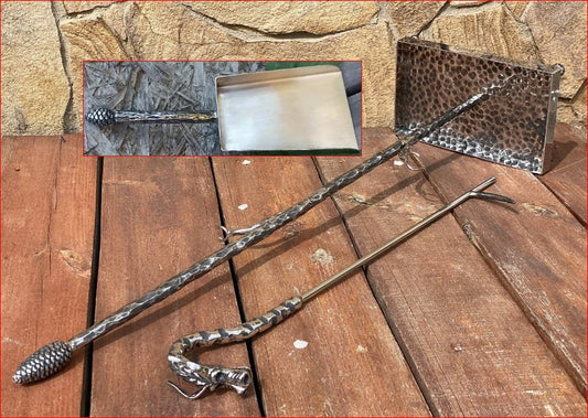 Fireplace tools, fire poker, anniversary, birthday, Christmas, shovel, BBQ, pinecone, dragon, stainless steel, skewer, firepit, Fathers Day