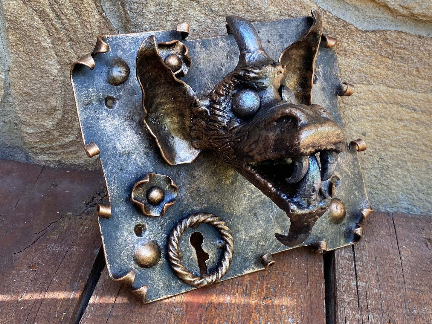 Medieval lock, gargoyle, Gothic, goblin, troll, fantasy, key, door pull, medieval, antique door, door handle, lock, Christmas, castle