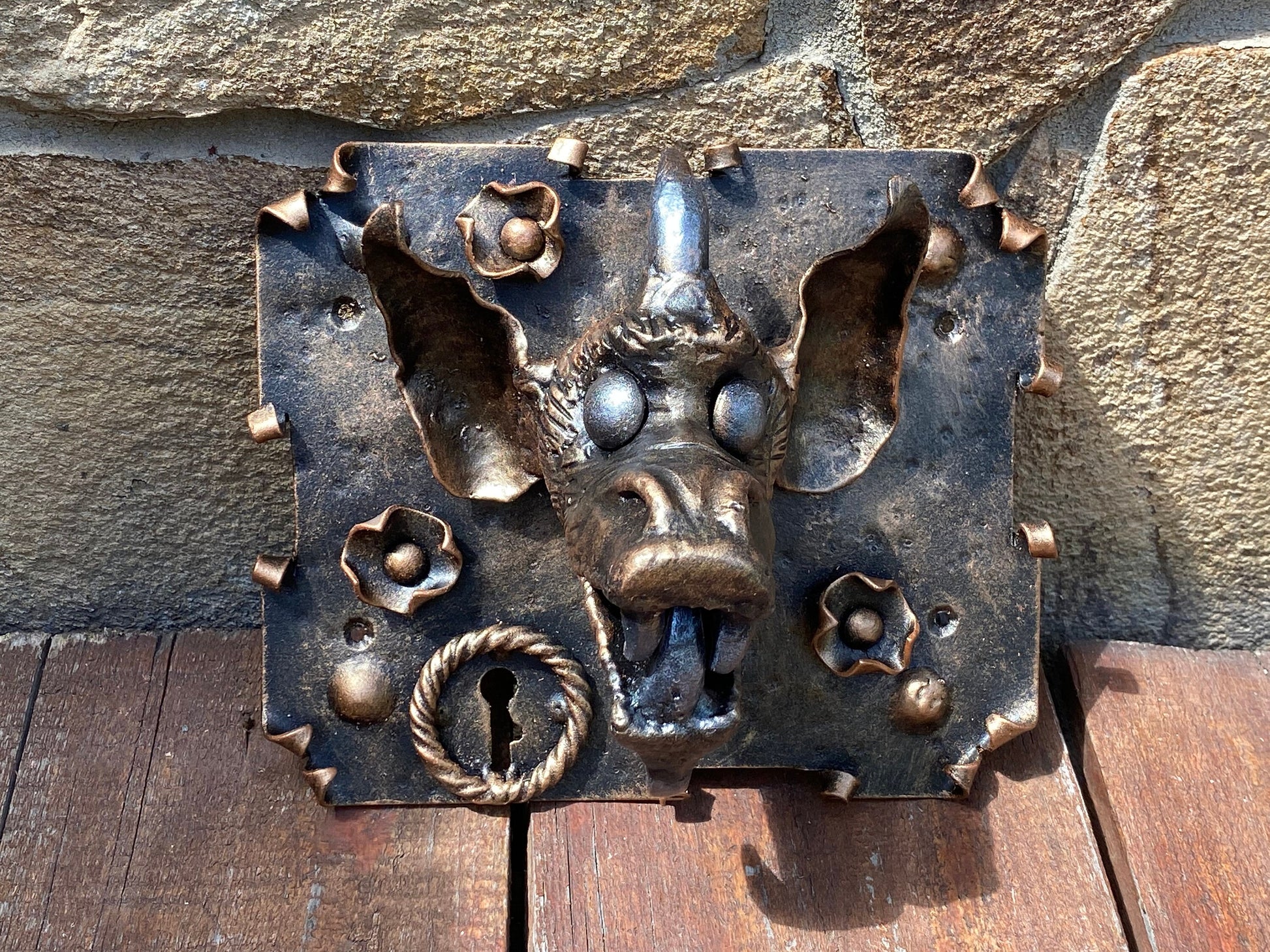 Medieval lock, gargoyle, Gothic, goblin, troll, fantasy, key, door pull, medieval, antique door, door handle, lock, Christmas, castle