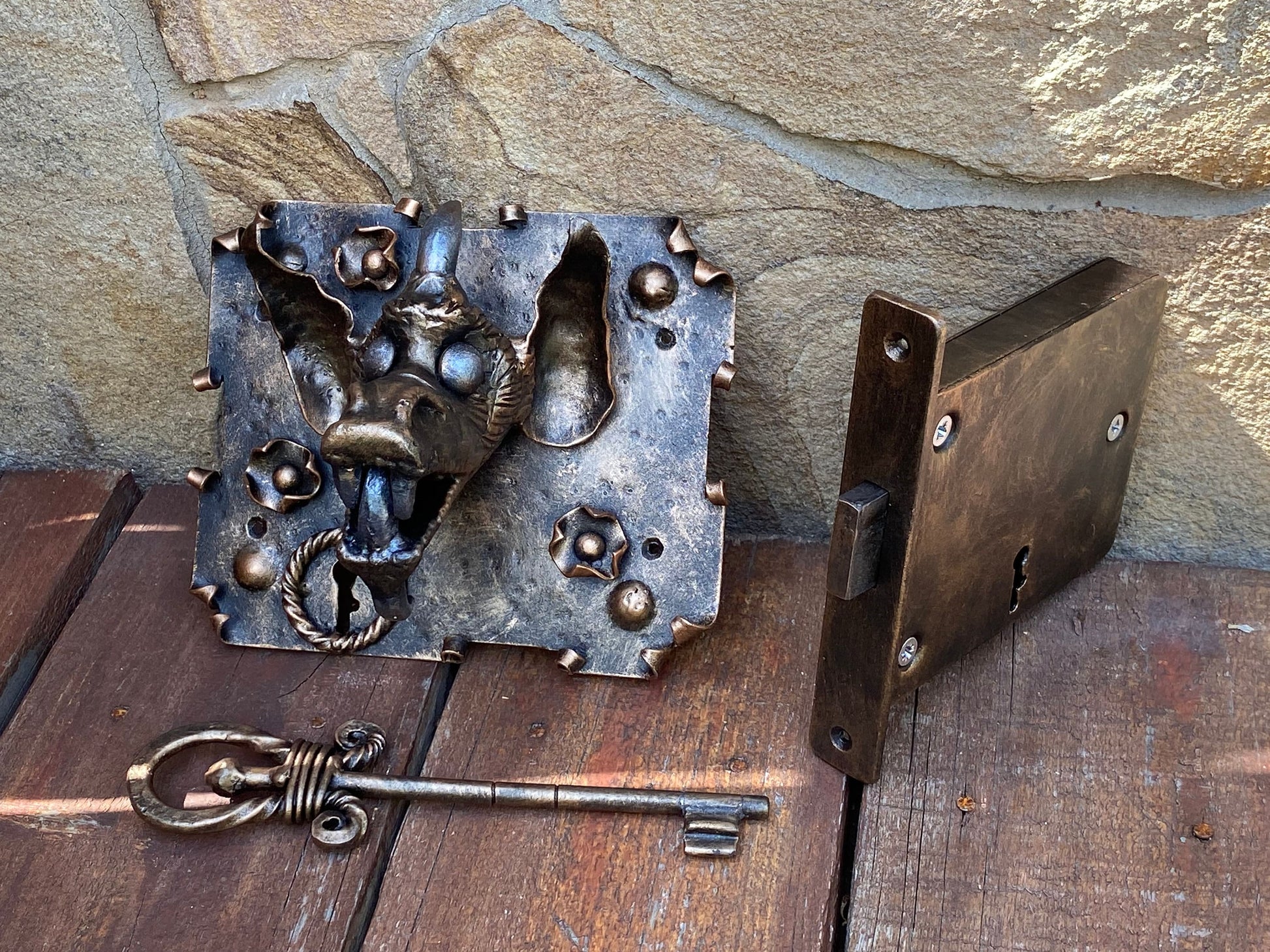 Medieval lock, gargoyle, Gothic, goblin, troll, fantasy, key, door pull, medieval, antique door, door handle, lock, Christmas, castle