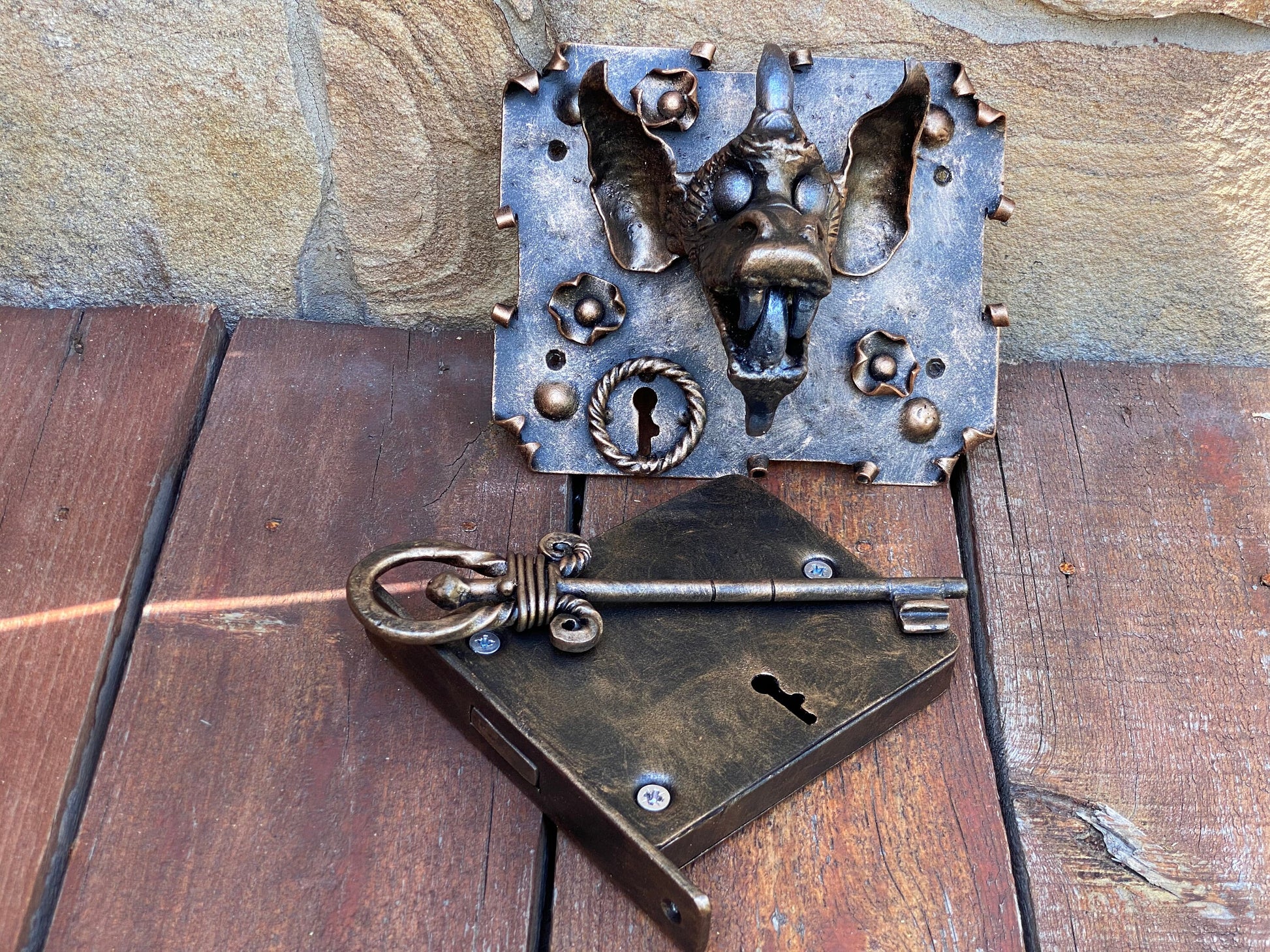 Medieval lock, gargoyle, Gothic, goblin, troll, fantasy, key, door pull, medieval, antique door, door handle, lock, Christmas, castle