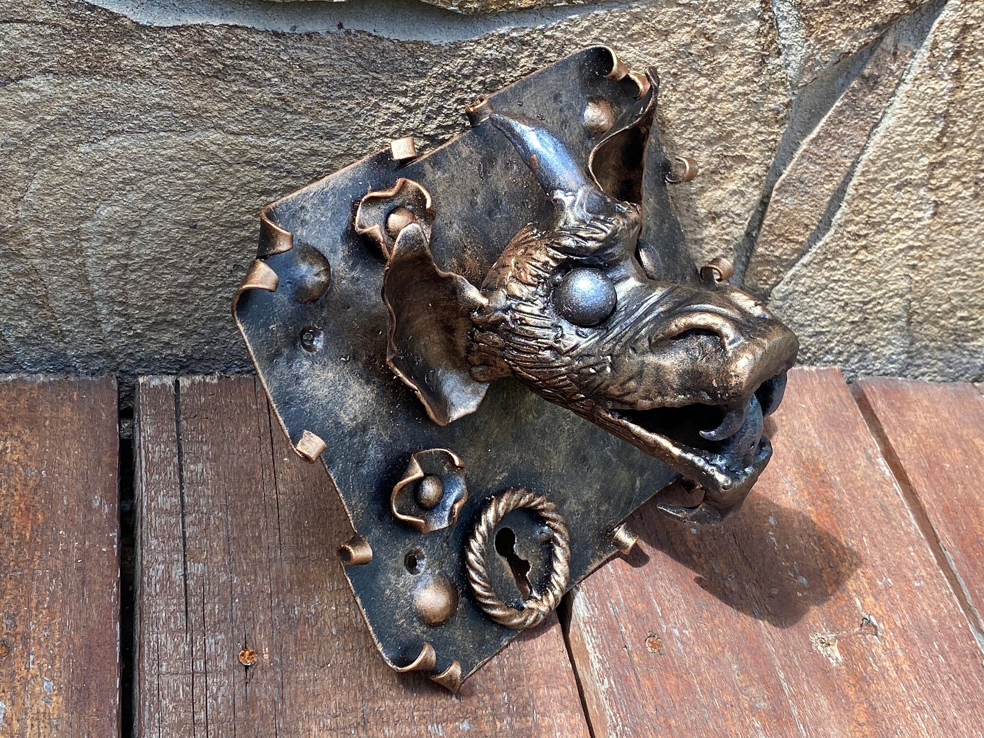 Medieval lock, gargoyle, Gothic, goblin, troll, fantasy, key, door pull, medieval, antique door, door handle, lock, Christmas, castle