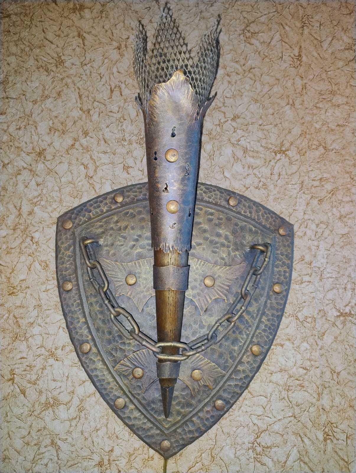 Wall sconce, shield, medieval, cottage sconce, sconce, wall torch, wall lamp, torch, fortress, viking, torch sconce, sconce light, castle