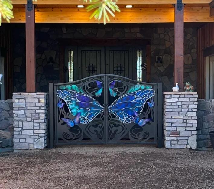 Fairy gate, gate, garden gate, fairy, fantasy, magic, butterfly, terrace, balcony, window, fence, railing, Christmas, anniversary, birthday