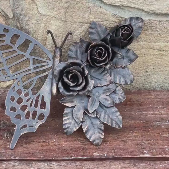 Door handle, door pull, butterfly, rose, garden, forest, wild nature, gate, Mothers Day, Christmas, hinges, hardware, birthday, anniversary