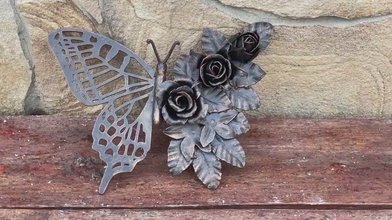 Door handle, door pull, butterfly, rose, garden, forest, wild nature, gate, Mothers Day, Christmas, hinges, hardware, birthday, anniversary