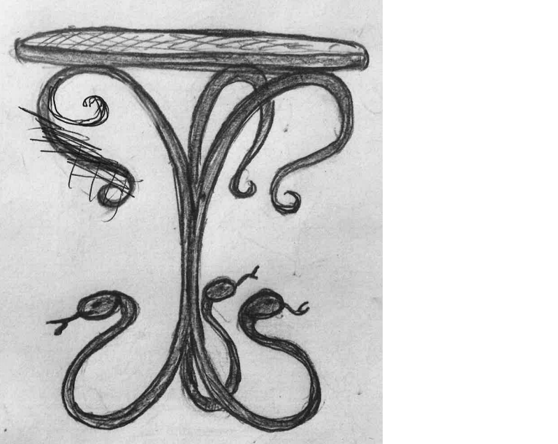 A table leg consisting of 3 snakes