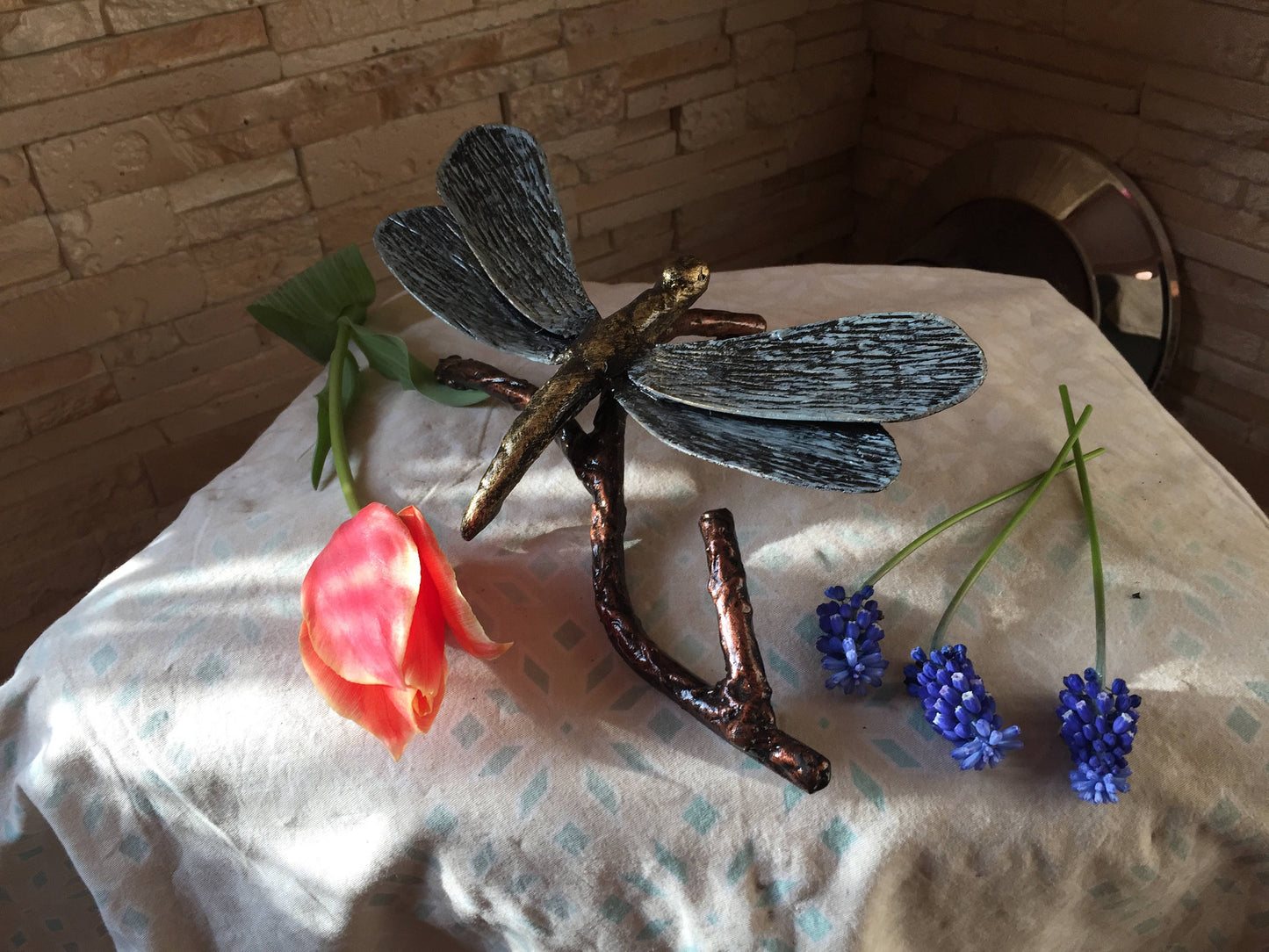 Dragonfly, metal dragonfly, dragonfly figurine, forged dragonfly, metal statue, metal statuette, miniature statuette, nature, insect, art