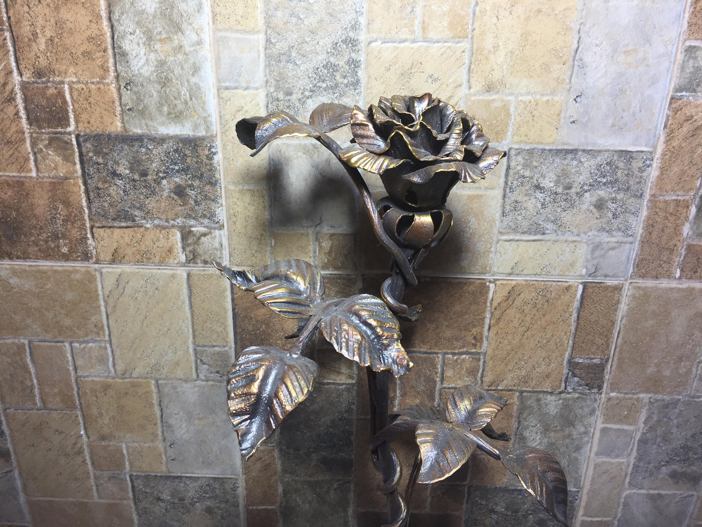 Wrought iron rose, steampunk furniture, forged rose, iron anniversary gift for her, metal sculpture, wrought iron gift for her, metal statue