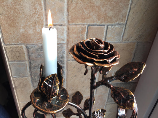 Iron candle holder, iron gift for her, forged rose, iron rose,iron anniversary gift for her,rose sculpture, wedding anniversary gift for her