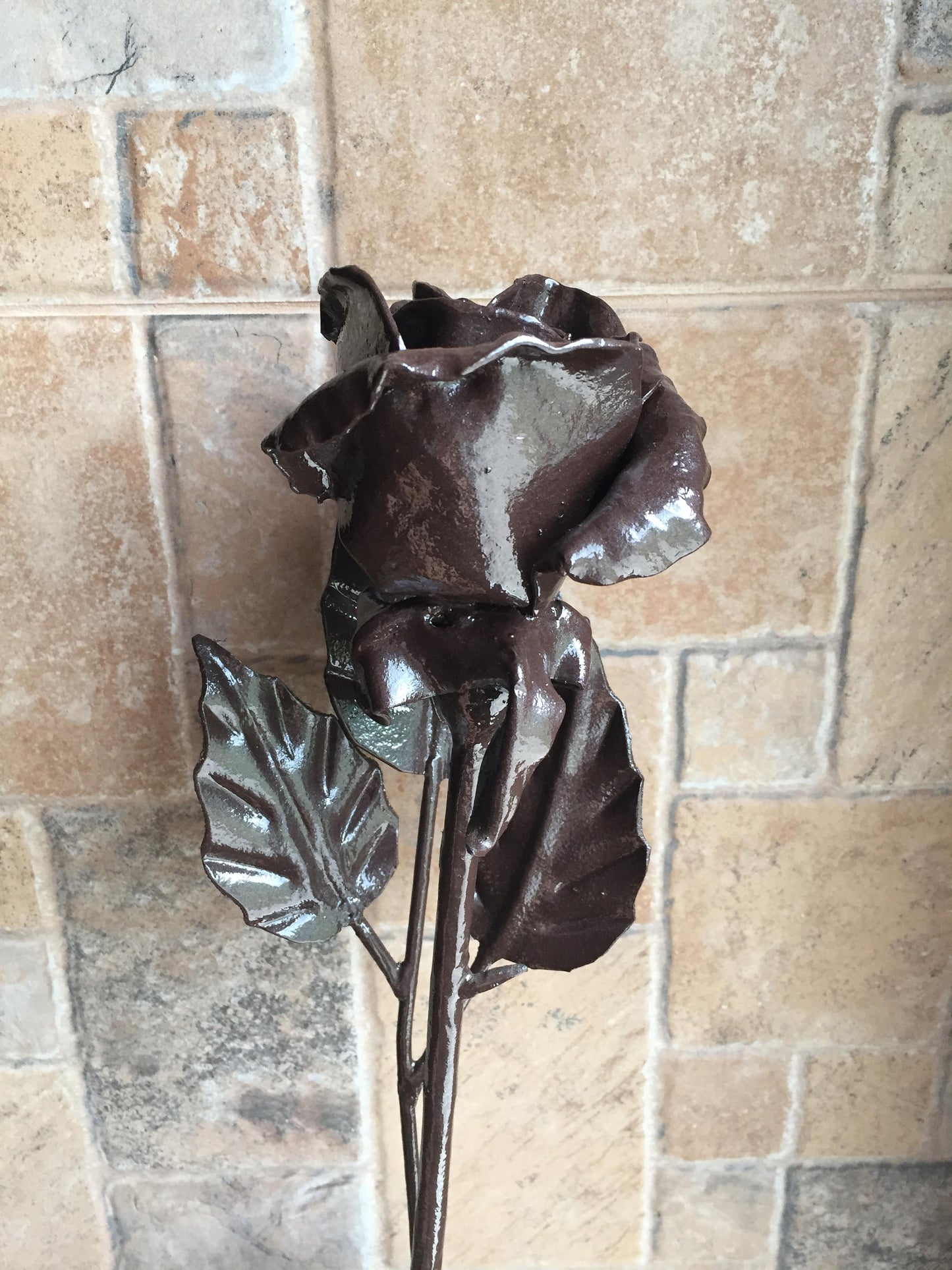 Hand forged rose, brown rose, wrought iron rose, metal sculpture, wedding anniversary, anniversary gift, Christmas gift, metal flower, rose