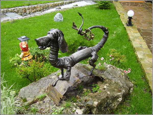 Garden metal sculpture, garden metal art, garden metal decor, metal yard art, yard metal sculpture, forged dog, garden animal sculpture