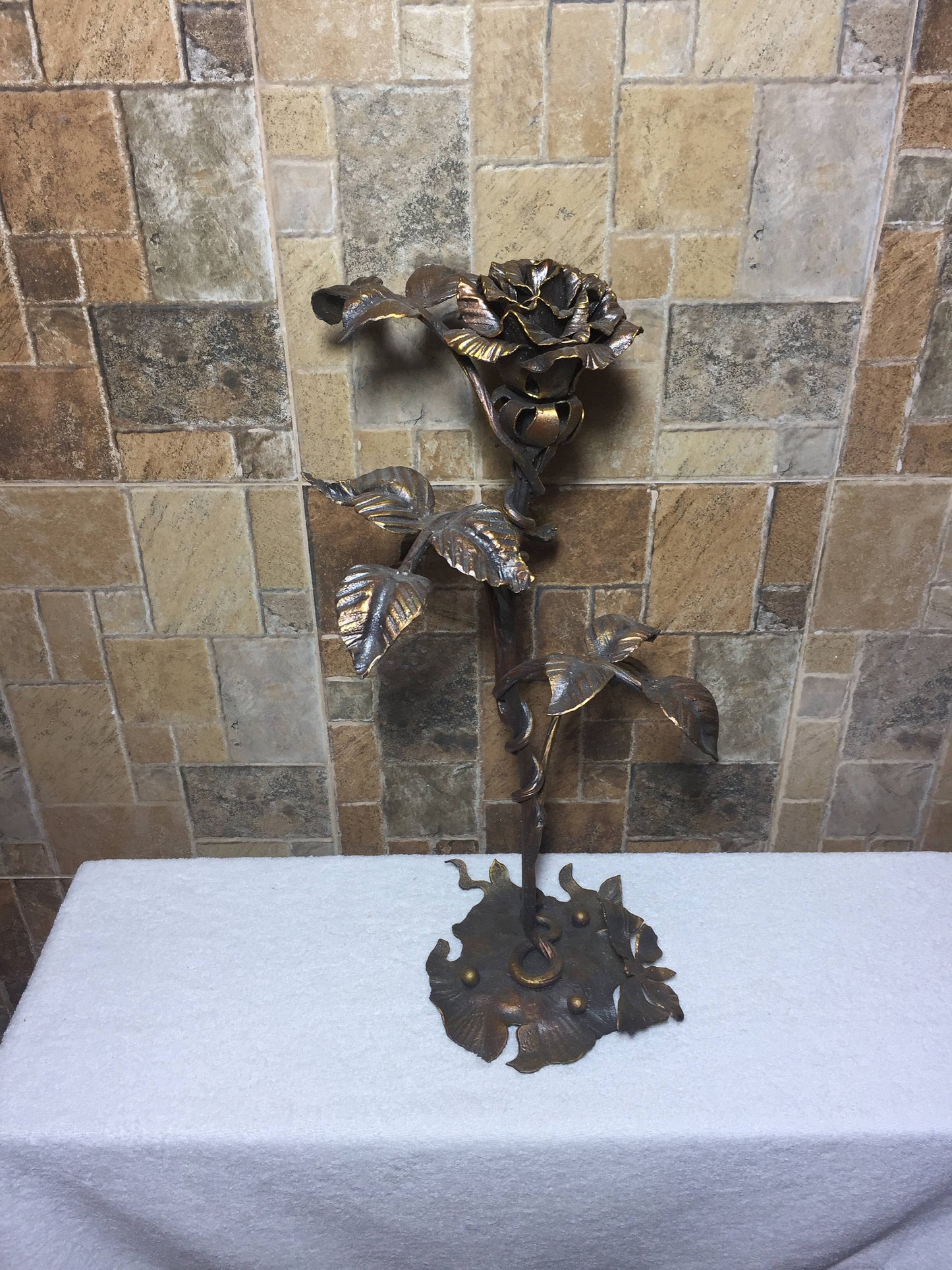 Wrought iron rose, steampunk furniture, forged rose, iron anniversary gift for her, metal sculpture, wrought iron gift for her, metal statue