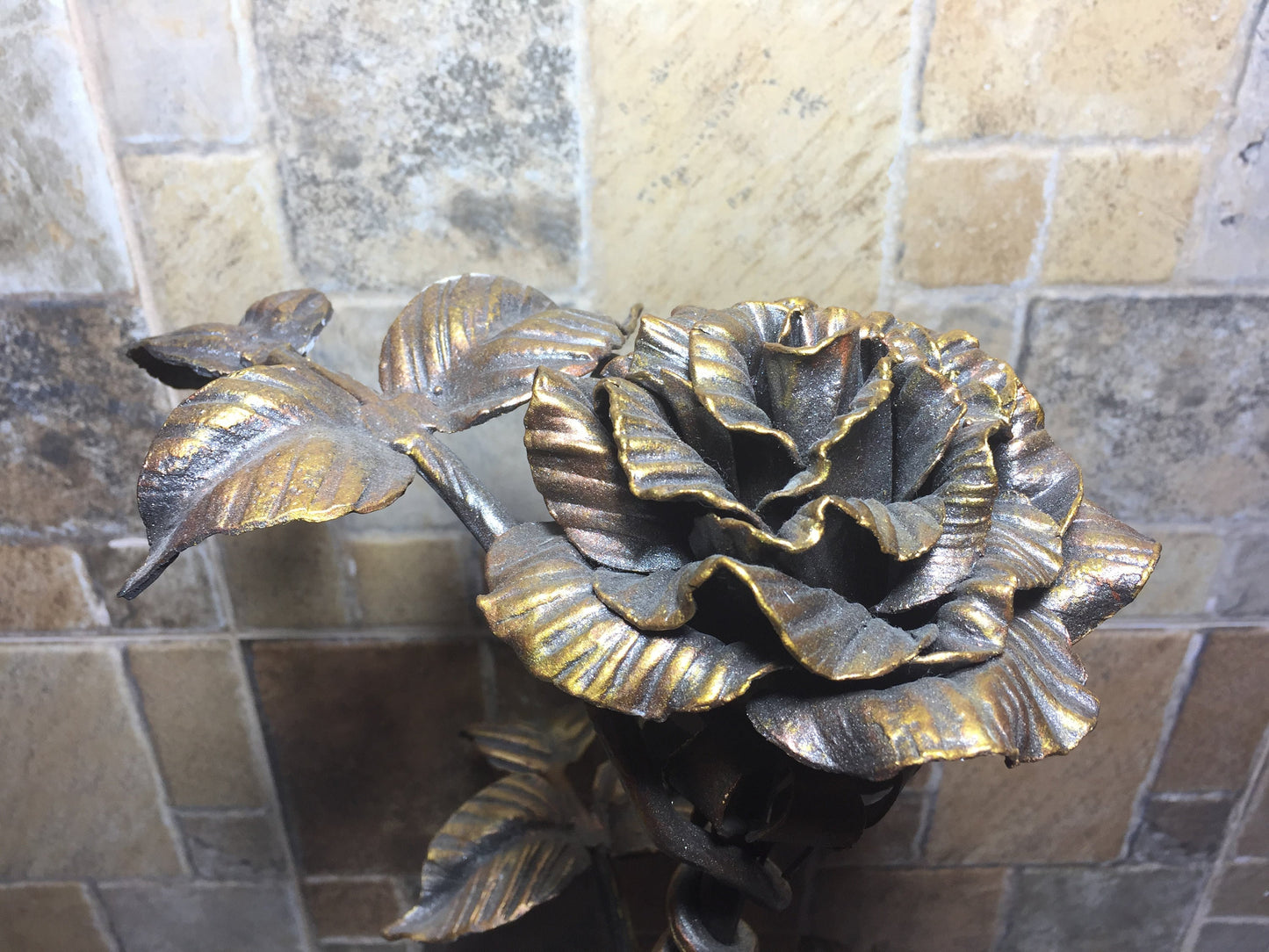 Wrought iron rose, steampunk furniture, forged rose, iron anniversary gift for her, metal sculpture, wrought iron gift for her, metal statue