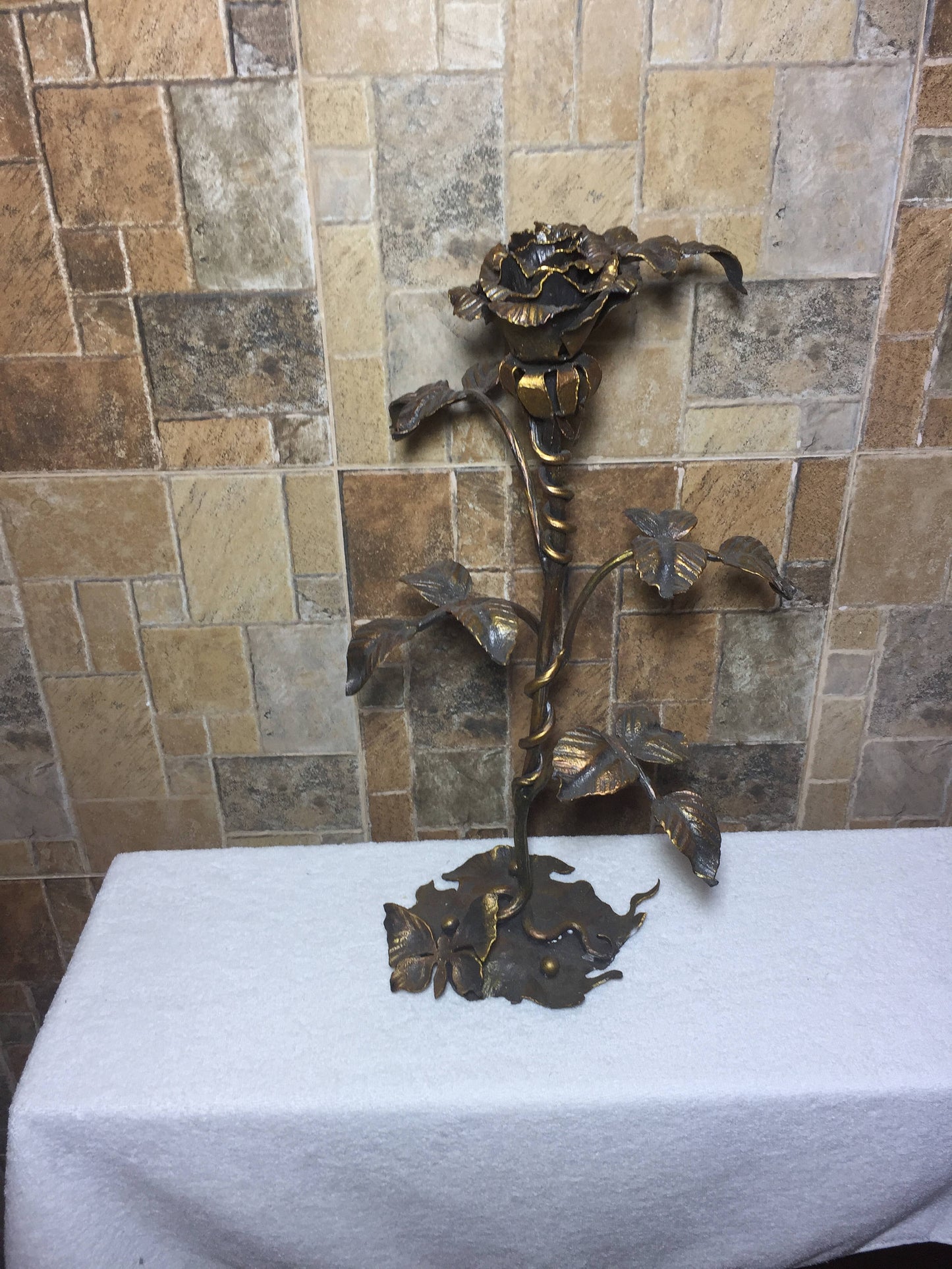 Wrought iron rose, steampunk furniture, forged rose, iron anniversary gift for her, metal sculpture, wrought iron gift for her, metal statue