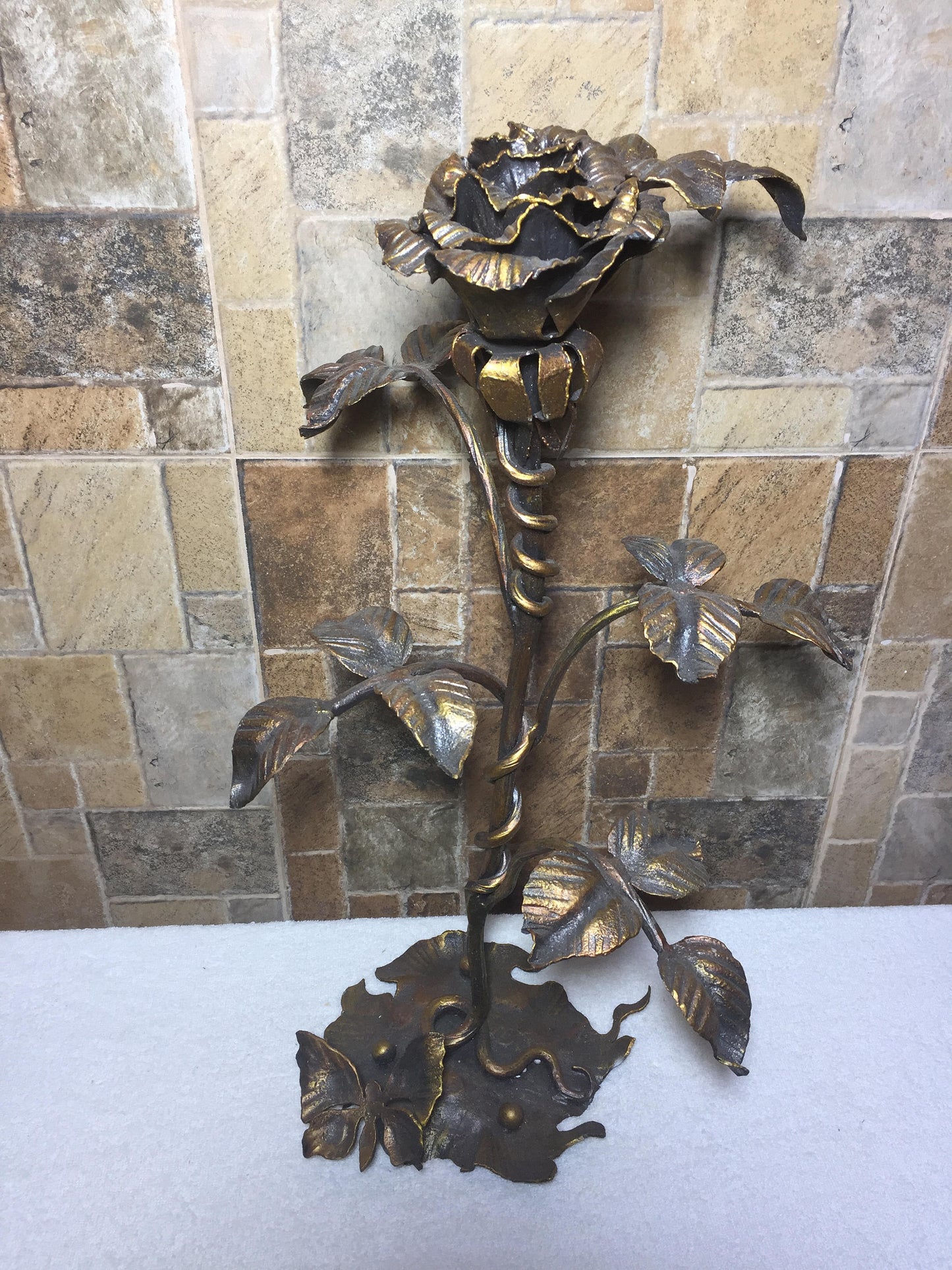 Wrought iron rose, steampunk furniture, forged rose, iron anniversary gift for her, metal sculpture, wrought iron gift for her, metal statue