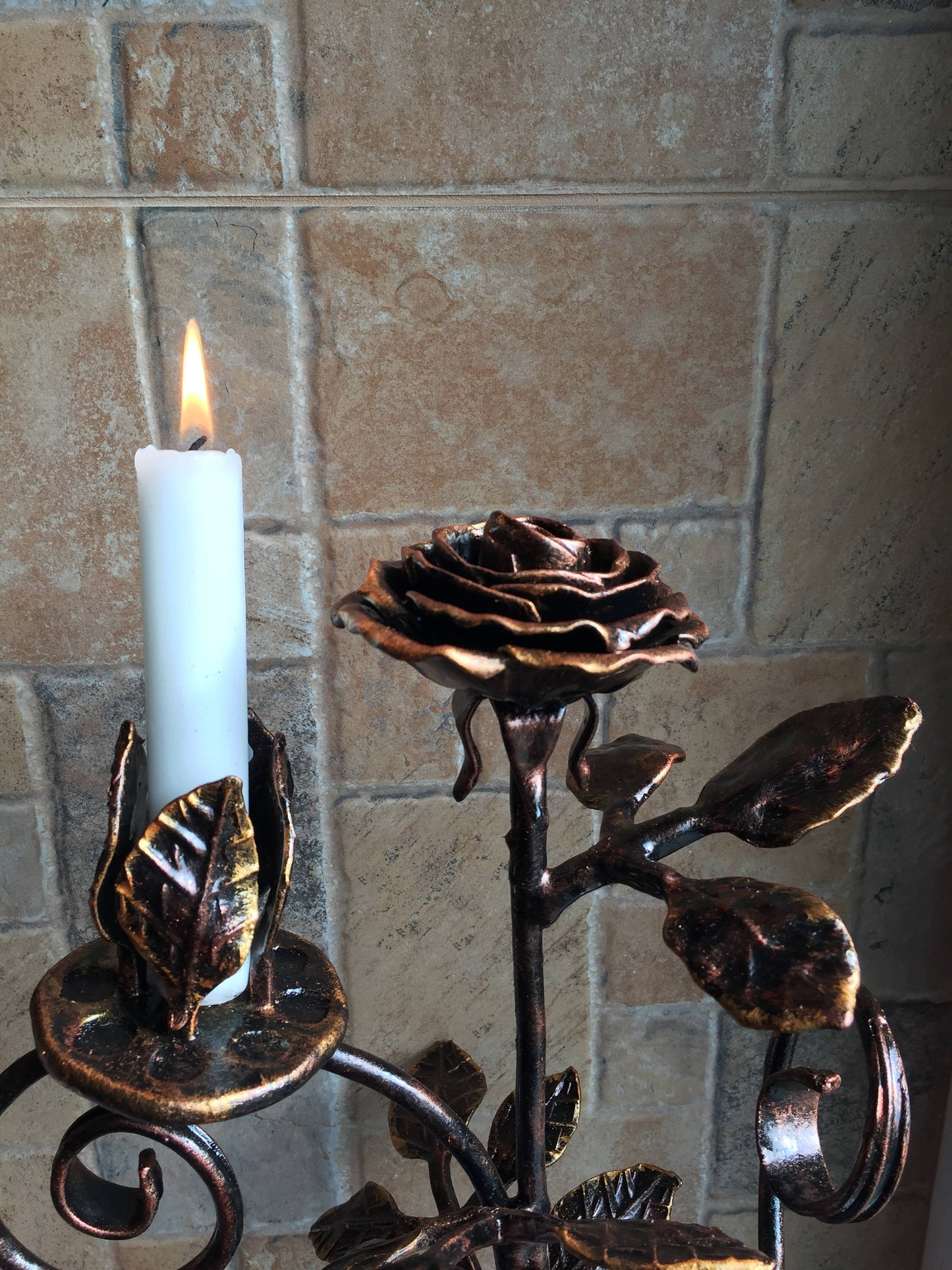 Iron candle holder, iron gift for her, forged rose, iron rose,iron anniversary gift for her,rose sculpture, wedding anniversary gift for her