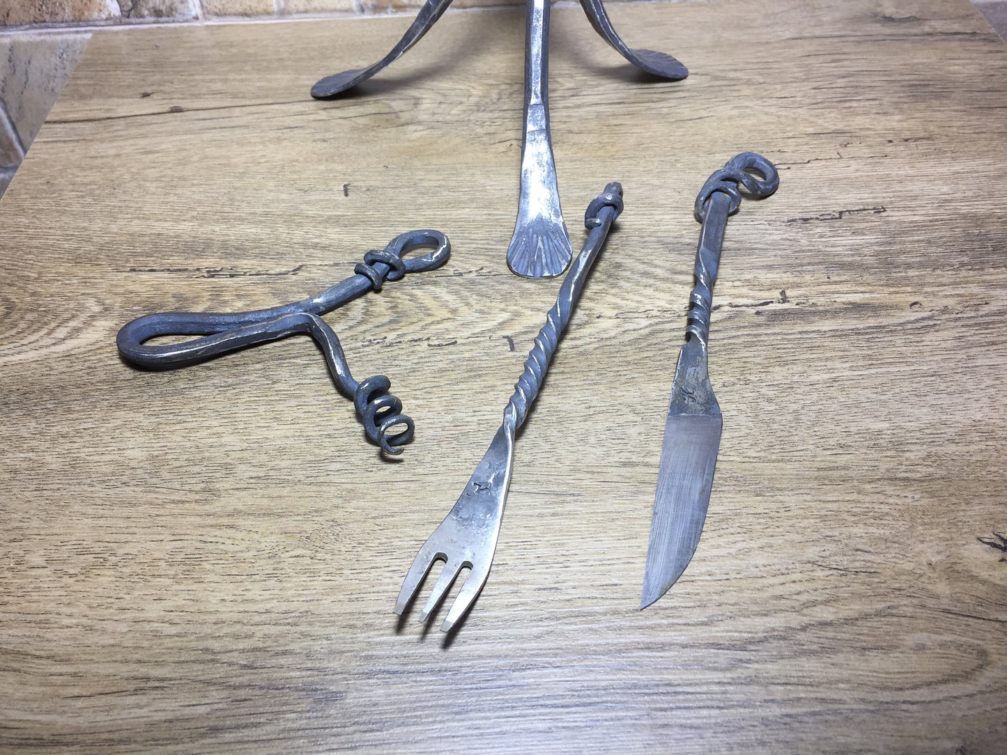 Stainless steel hand forged medieval cutlery set,middle ages cutlery,flatware set,camp equipment,forged cutlery,forged flatware,forged knife